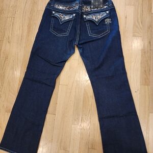 Miss Me Dark Blue Boot Cut Jeans with Embellished Pockets